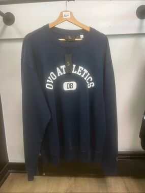 OVO Navy Crewneck Sweatshirt with White Athletic Logo